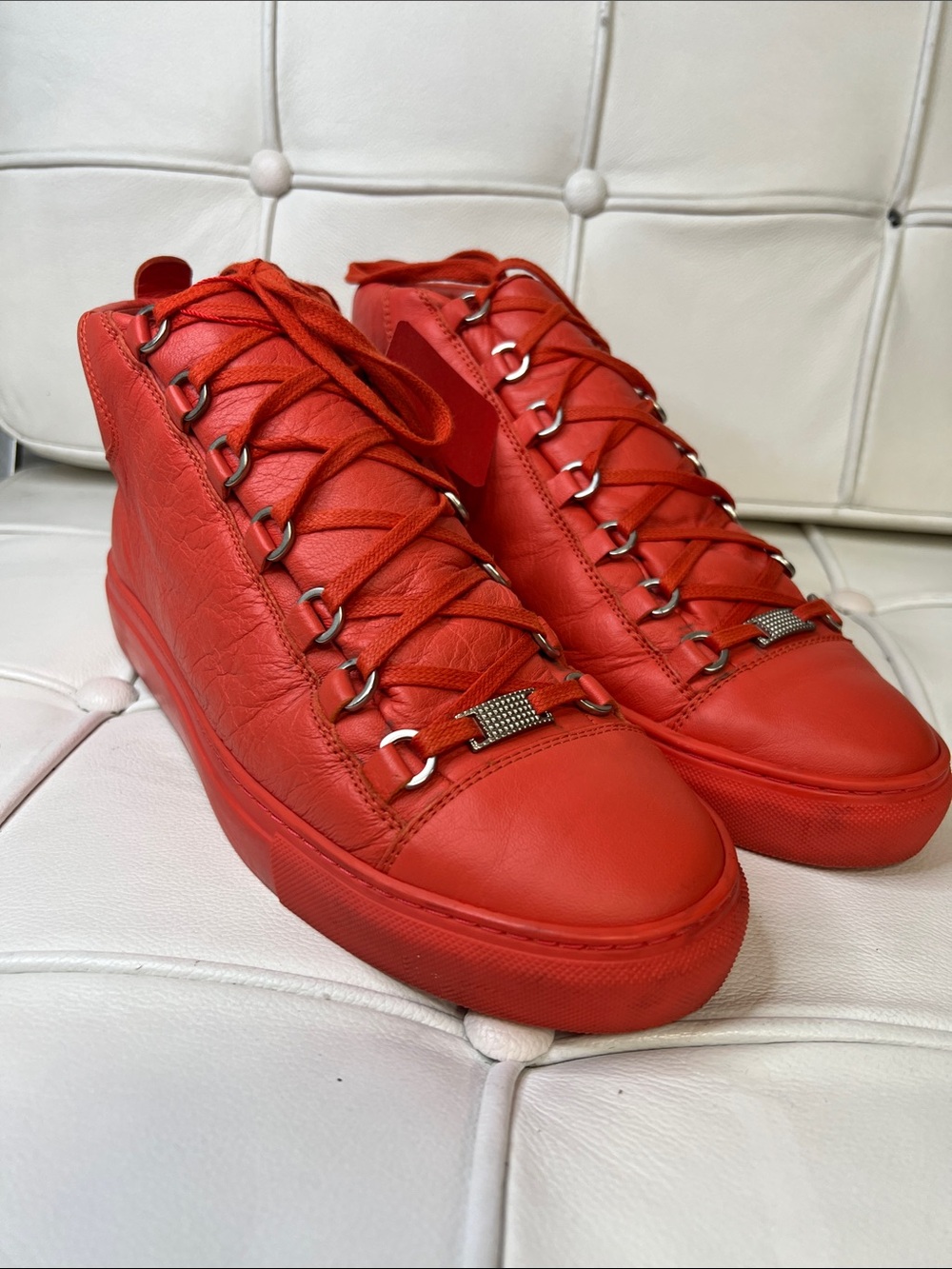 Balenciaga Red High-Top Sneakers with Embossed Logo